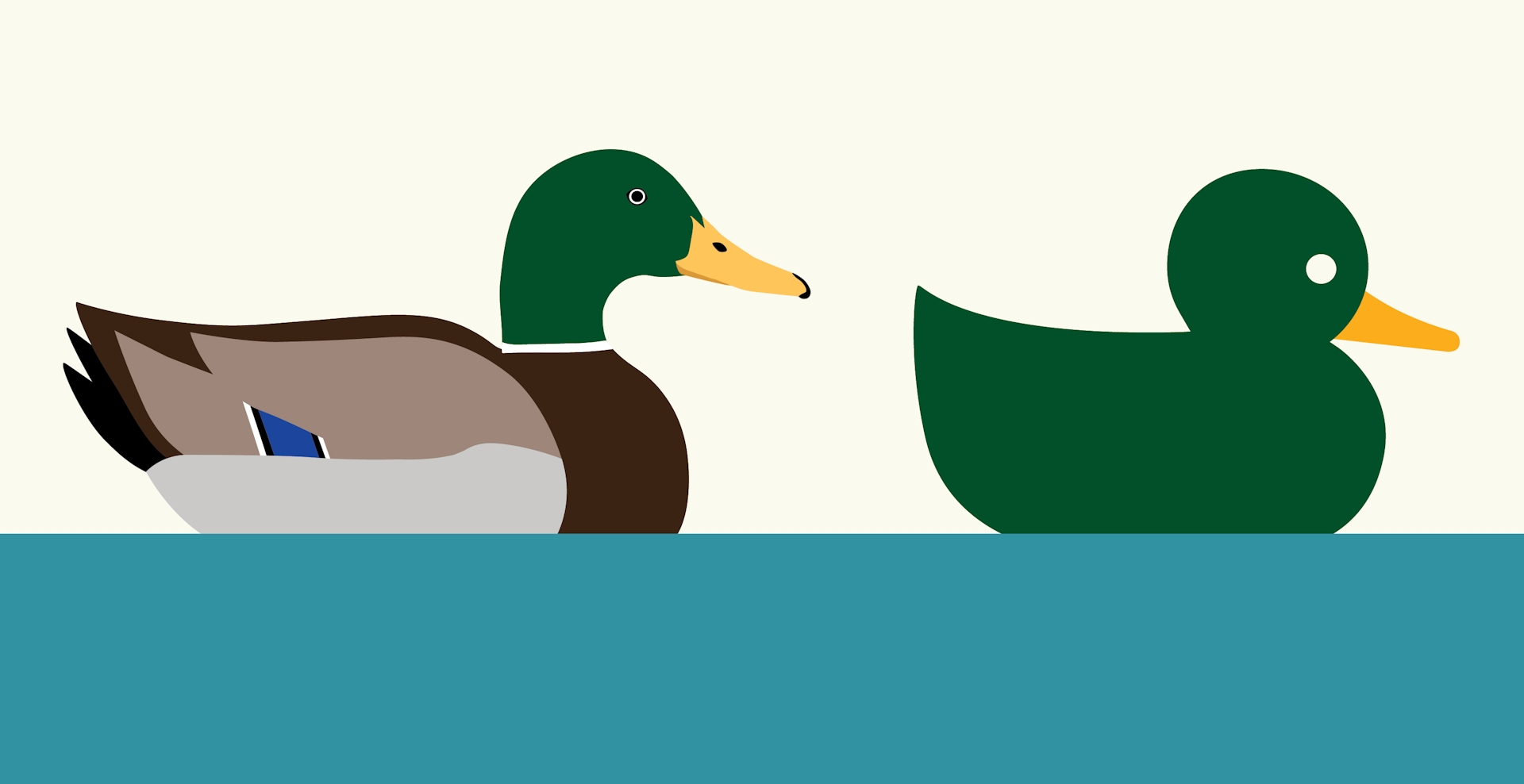 Illustration of a duck and icon of a duck on a blue background