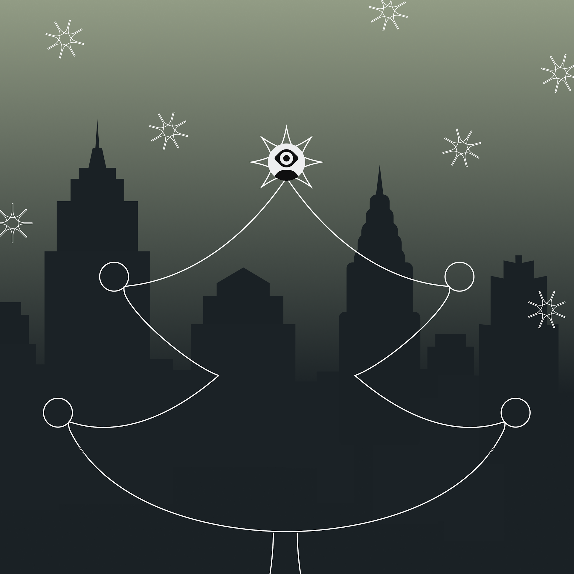 Illustration of a Christmas tree with a Big Human logo star topper