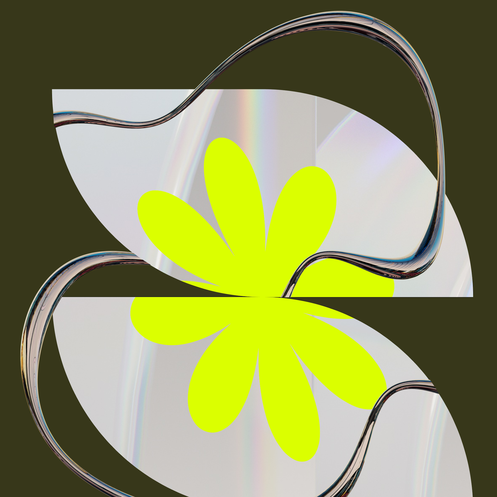 Two Big Human-branded shapes and a neon star on an olive green background