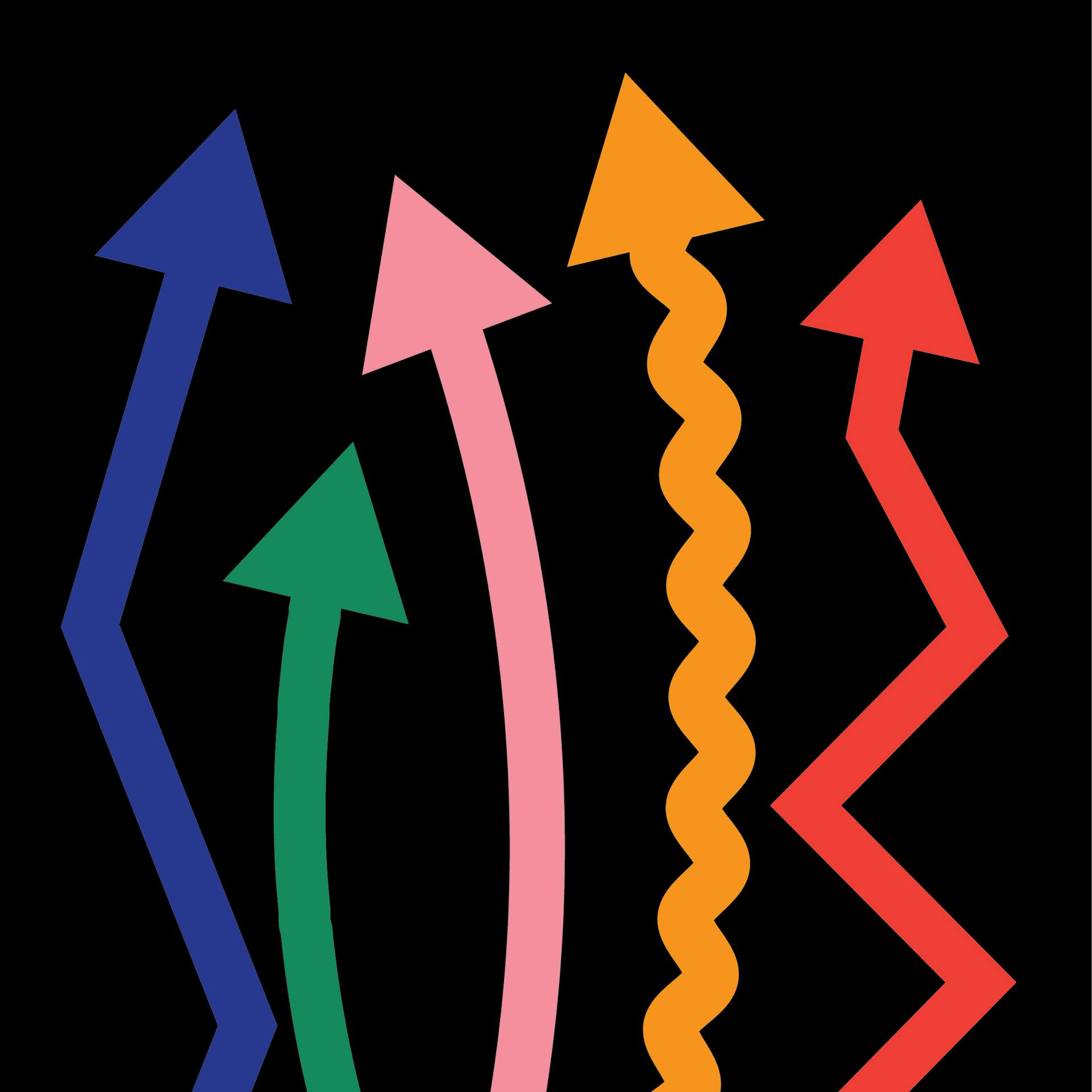 5 colorful arrows going up on a black background